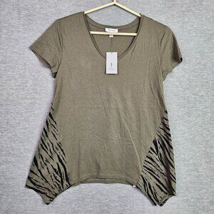 Skinnygirl Women's Peonies Antique Olive Tie Dye Short Sleeve Tee Size XS New